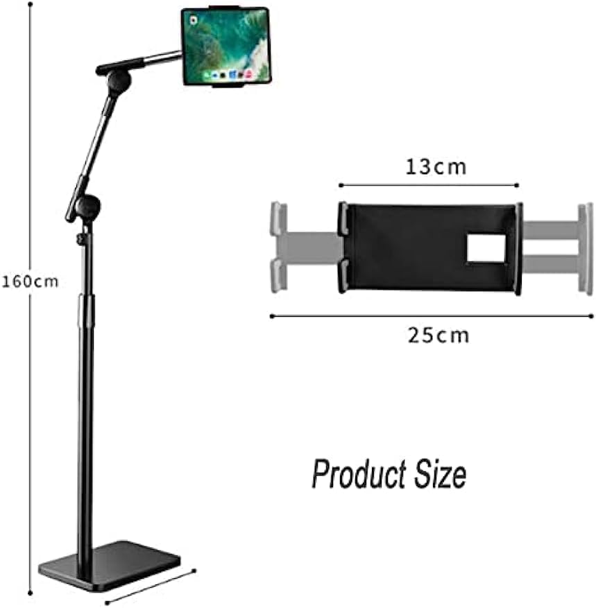 Tablet Floor Stand Holder, 360 Degree Rotating with Height Adjustable Stand Compatible with 4.7"-13" Phone/Tablet, Kindle, 63" Phone Stand, Aluminum Alloy, for Bed,Sofa,Desk(White)