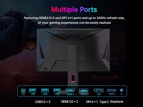 KTC 27'' 240Hz QHD 1440P Gaming Monitor 144Hz 1ms 65W Type C USB DisplayPort HDMI HDR400 Tilt/Height/Pivot/Swivel Fast HVA AdaptiveSync VESA