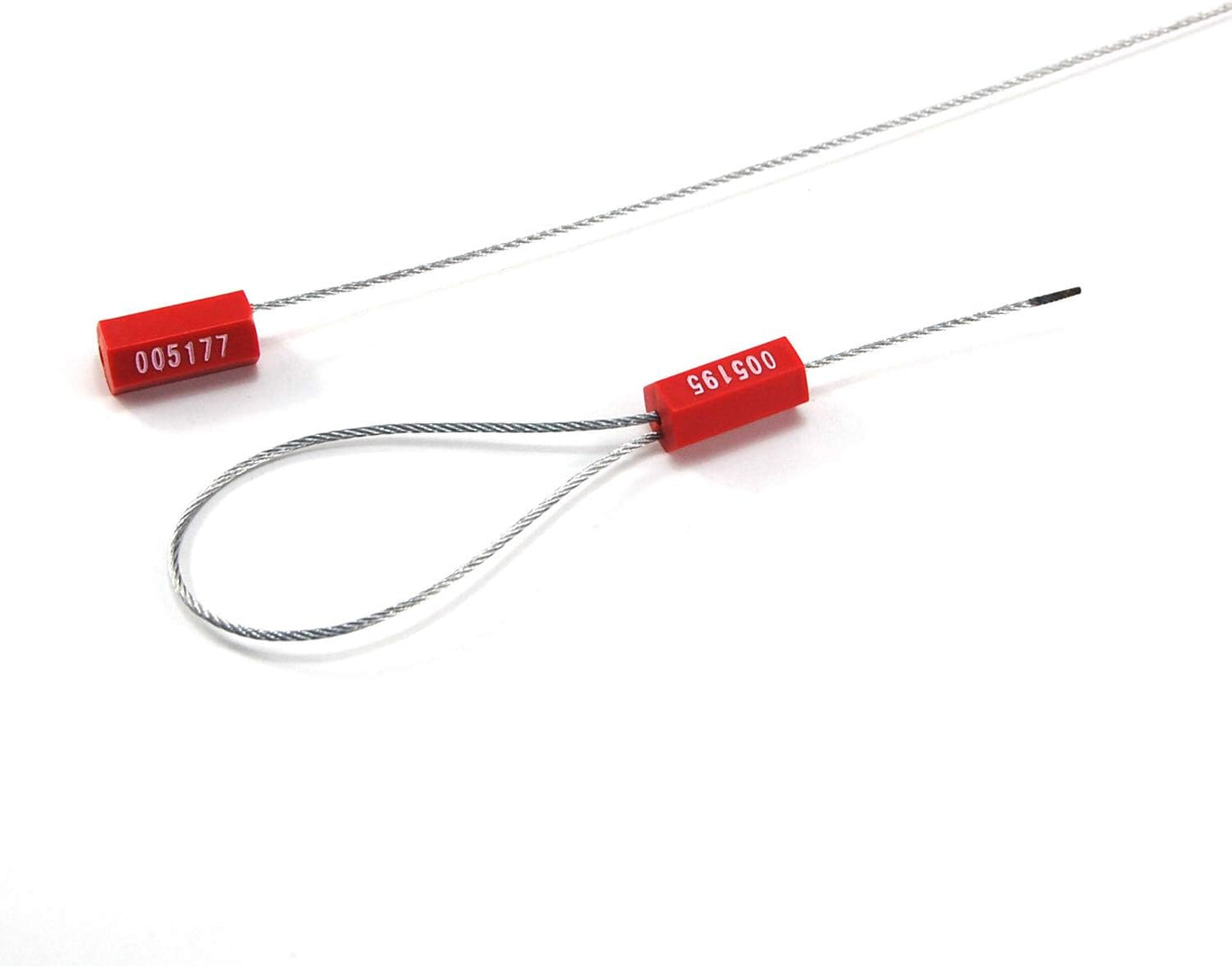 Pull-Tite Steel Security Cable Wire Seals Numbered Anti-Tamper Security Tags (Red, Pack of 50pcs)