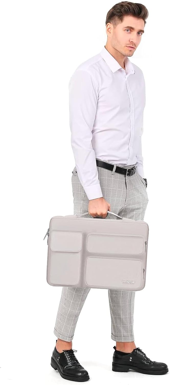 MOSISO 360 Protective Laptop Case 13.3 inch, 13-13.3 inch Laptop Sleeve Compatible with MacBook Air/Pro 13 / Pro 14, HP Dell ASUS Lenovo, Side Open Bag with 2 Raised&1 Flapover Pockets, Stone Gray