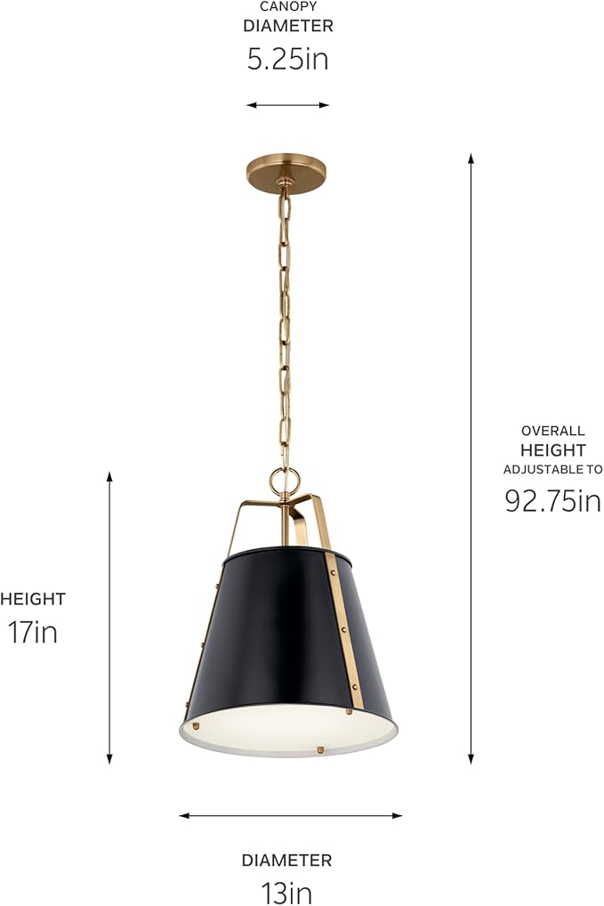 Kichler Etcher 1-Light Pendant, Updated Traditional Light with Etched Painted White Glass Diffuser in Black and Champagne Bronze, for Kitchen or Dining Room (17" x 13"), 52710BK