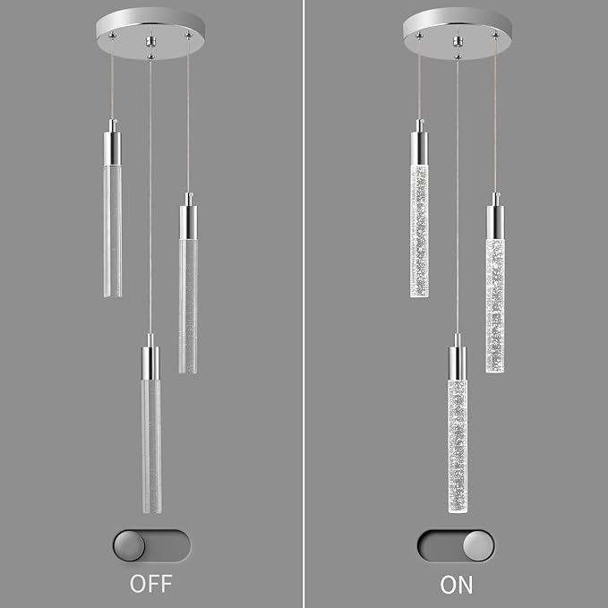 Modern Light Fixture Kitchen Island Pendant Light Dimmable LED Chrome Pendant Lights Mini Crystal Pendant Lighting for Bedroom Dining Room Living Room(3-Light )