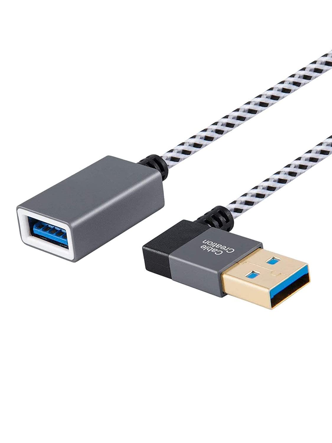 CableCreation [2-Pack Short USB 3.0 Extension Cable Right Angle, 1FT Male to Female Extender Cord for Flash Drives, Keyboard, Scanners, PlayStation, 0.3m, Space Grey