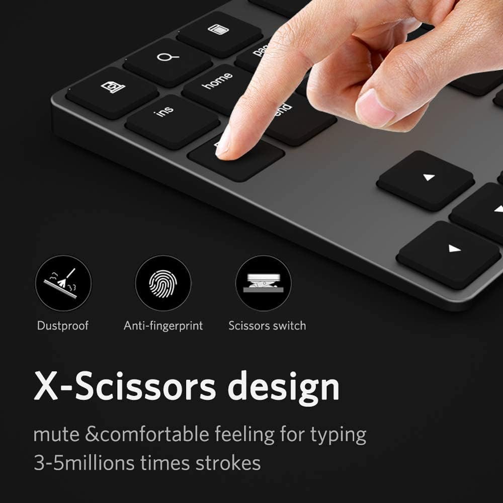 Bluetooth Number Pad, Wireless Numeric Keypad, USB-C Rechargeable External 34-Keys Numpad, Financial Data Entry Keyboard for iMac, MacBook Air/Pro, PC Desktop, Laptop Notebook