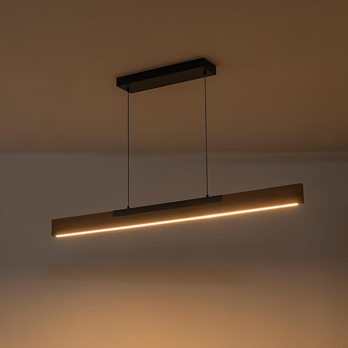 EDISLIVE 49.2 in Wood Linear LED Pendant Light Kitchen Island,Dimmable LED Island Light Adjustable Height 3000K for Dining Room - Black Walnut