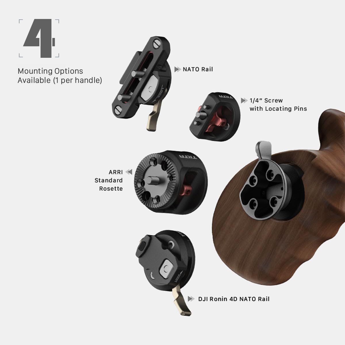 Tilta Advanced Left Side Wooden Handle (NATO Rail - Type VIII) | Black Walnut Wood & Aluminum Alloy Build | Quick Release Button