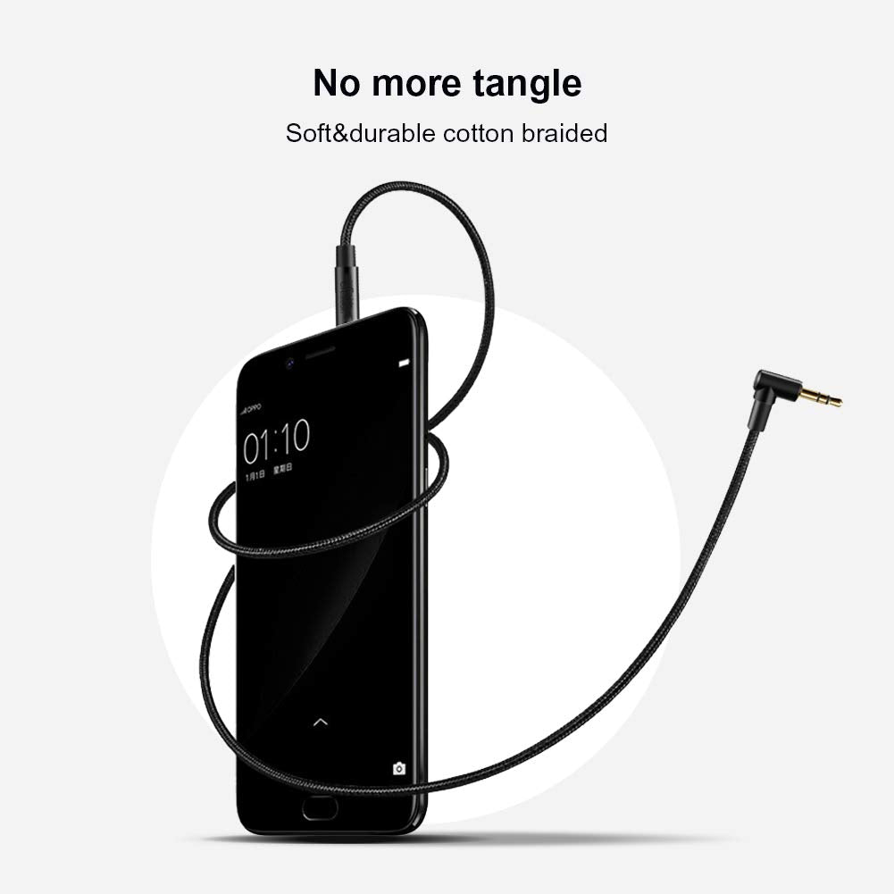 CableCreation 3.5mm Audio Cable 10FT/3M, 3.5mm Right Angle Male to Male Auxiliary Stereo HiFi Cable with Silver-Plating Copper Core for Car Stereos, iPhones,Tablets, 24K Gold Plated, Black