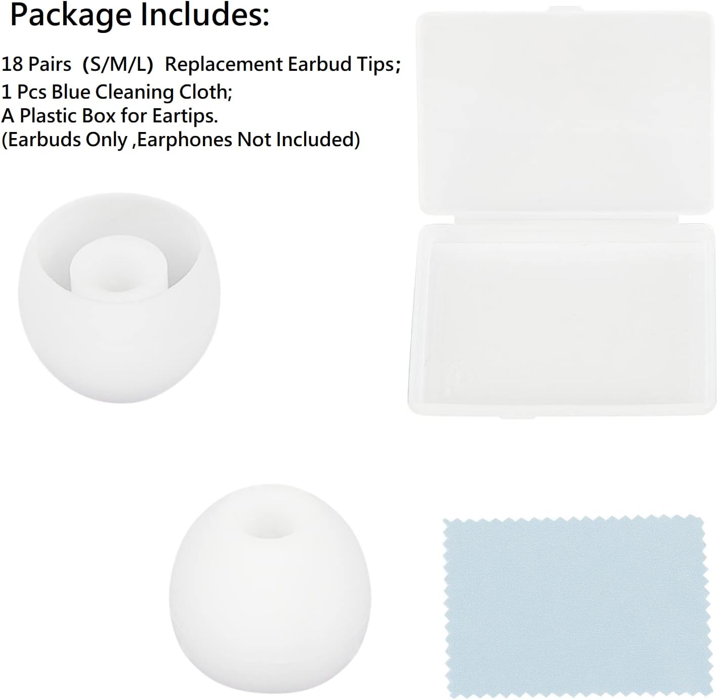 Earbud Tips Soft and Comfortable Headphone Ear Tips Ear Bud Replacement Pieces Silicone Fit Most in-Ear Headphones,Inner Hole 3.8mm -5.5mm,18 Pairs White S/M/L Replacement Earbud Tips