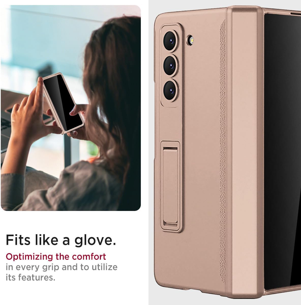 Miimall for Samsung Fold 6 Case with Privacy Screen Protector, Built-in Adjustable Kickstand & Magnetic Hinge & Camera Lens Protective All-Inclusive Phone Case for Galaxy Z Fold6 5G Champagne Gold