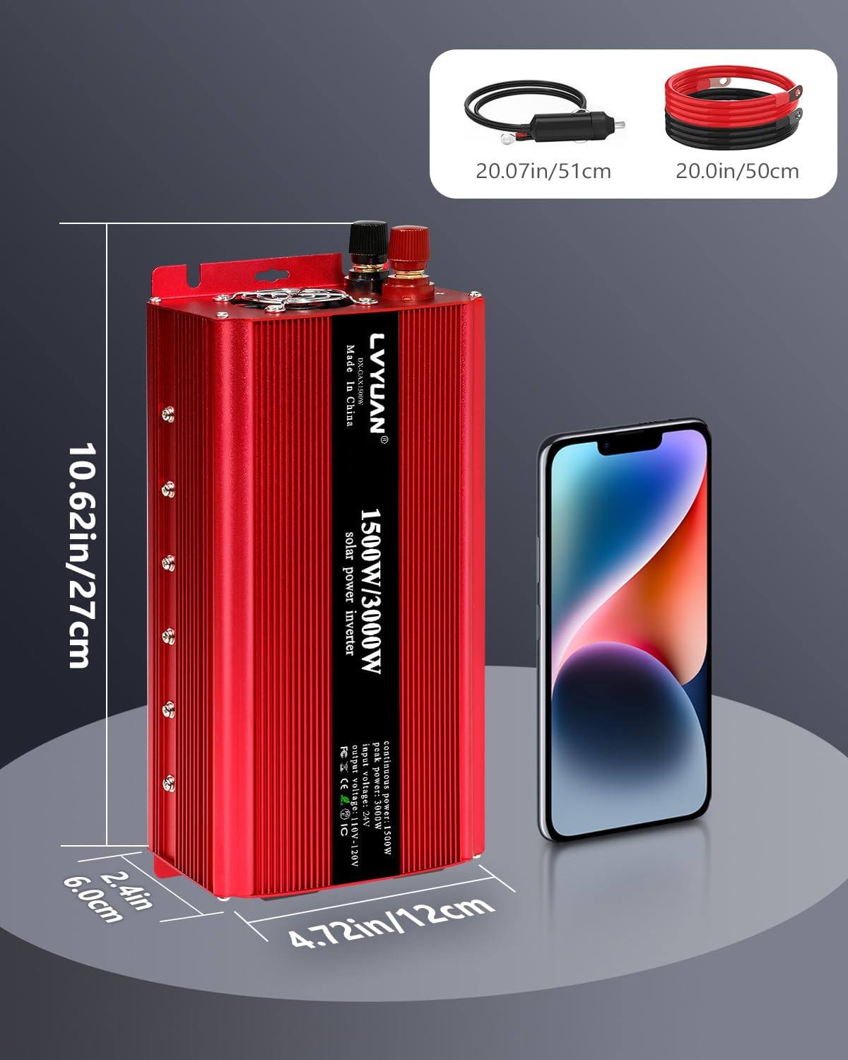 LVYUAN 1500W Car Power Inverter 24V to 110V DC to AC with 2 US Sockets, Cigarette Lighter, LED Display, USB Ports for Car, Home,Truck, Outdoor, Camping