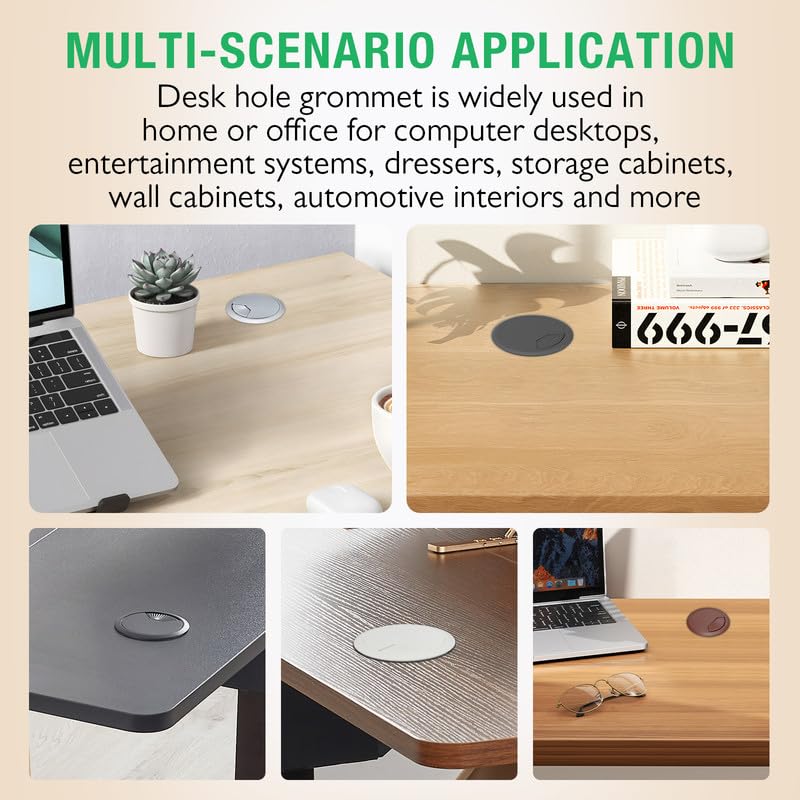 2 Pcs Desk Grommet 2-1/16" / 53 mm, Desk Cord Hole Cover, Cable Grommet ABS Plastic, Desk Hole Grommet for Home & Office Pc, Detachable Adjustable Cable Cord Organizer-Light Grey