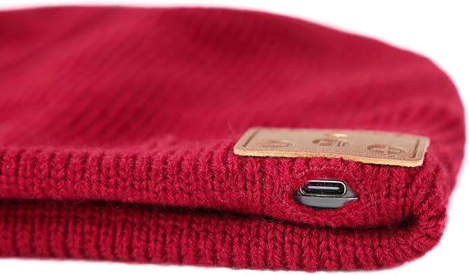 Bluetooth Beanie, Bluetooth 5.2 Wool Hat HD Stereo,30 Hours Play time,Built-in Microphone, Men's/Women's Christmas Electronic Gift (Red) …