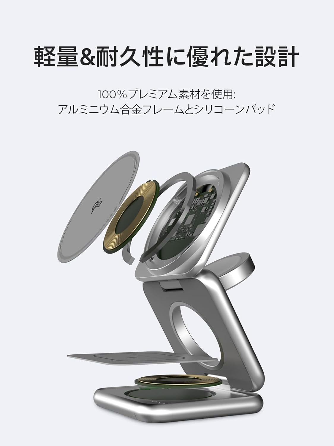 REDBEAN 3in1 Qi2 Wireless Charging Station, Mag-Safe Charger Stand Compatible with iPhone, Apple Watch & AirPods, 25W Foldable Fast Charging Dock, Aluminum Alloy for Multiple Devices, SpaceGray