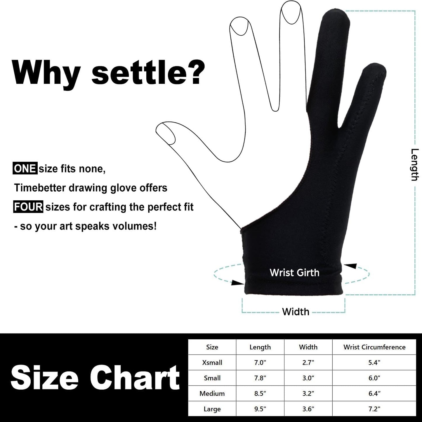Drawing Glove, Artist Glove for Drawing Tablet iPad, Digital Art Palm Rejection Glove, Good for Left and Right Hand – L, 2 Pack