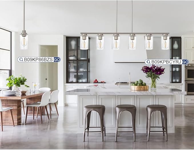 TODOLUZ 6-Lights Farmhouse Chandelier Island Lighting with Seeded Glass Shade, Modern Hanging Ceiling Light Fixtures for Kitchen Bar in Brushed Nickel