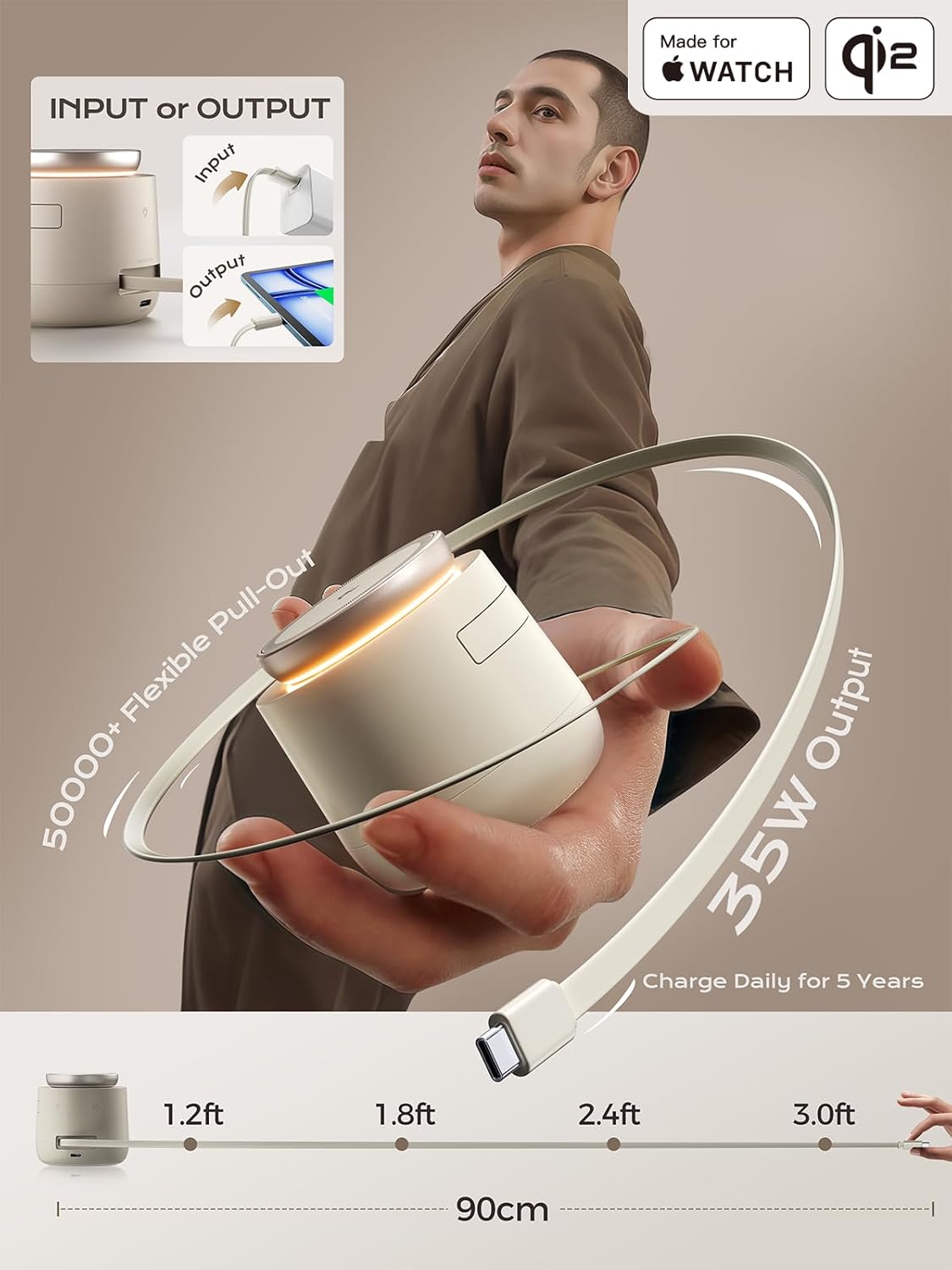 MFI Certified by Apple, 4 in 1 Magsafe Wireless Charging Station, Qi2 15W Magsafe Charger for iPhone 17/16/15/14/13/12 Series, iWatch, Airpods, iPad, 65W Charger Included (Sand, 4 in 1)