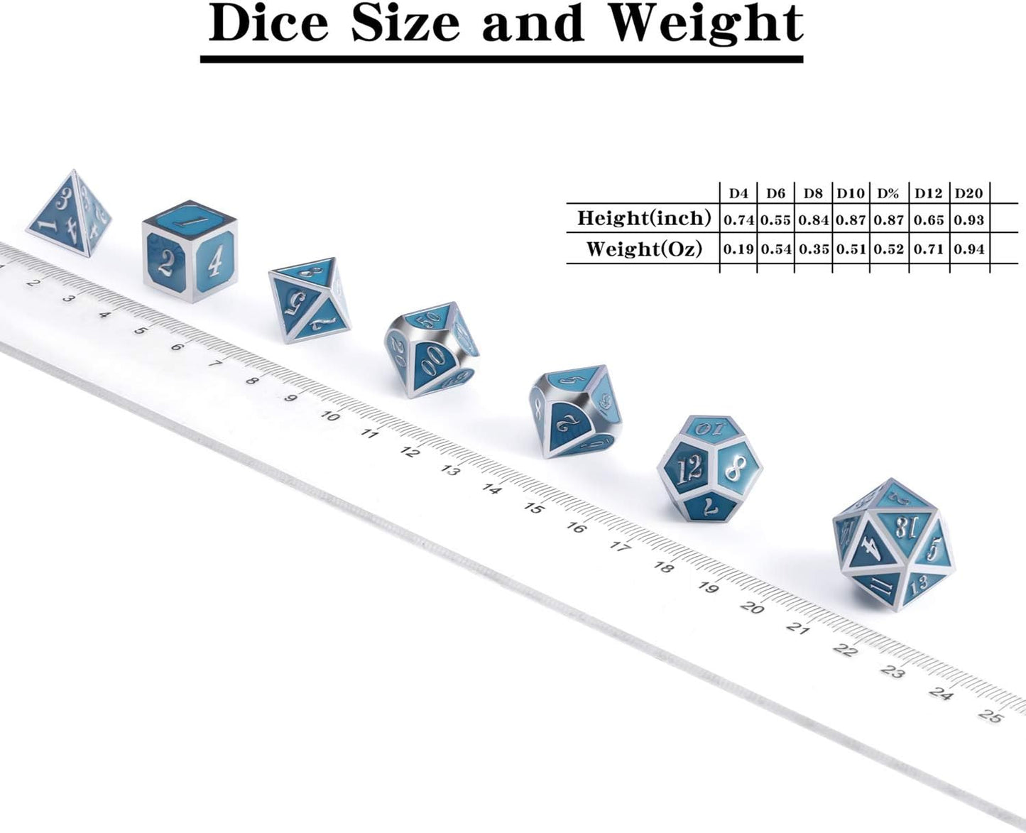 DnDnD Glowing DND Metal Dice Set,Luminous Blue Metal Dice for Role Playing Game Dungeons and Dragons RPGs and Other Table Games