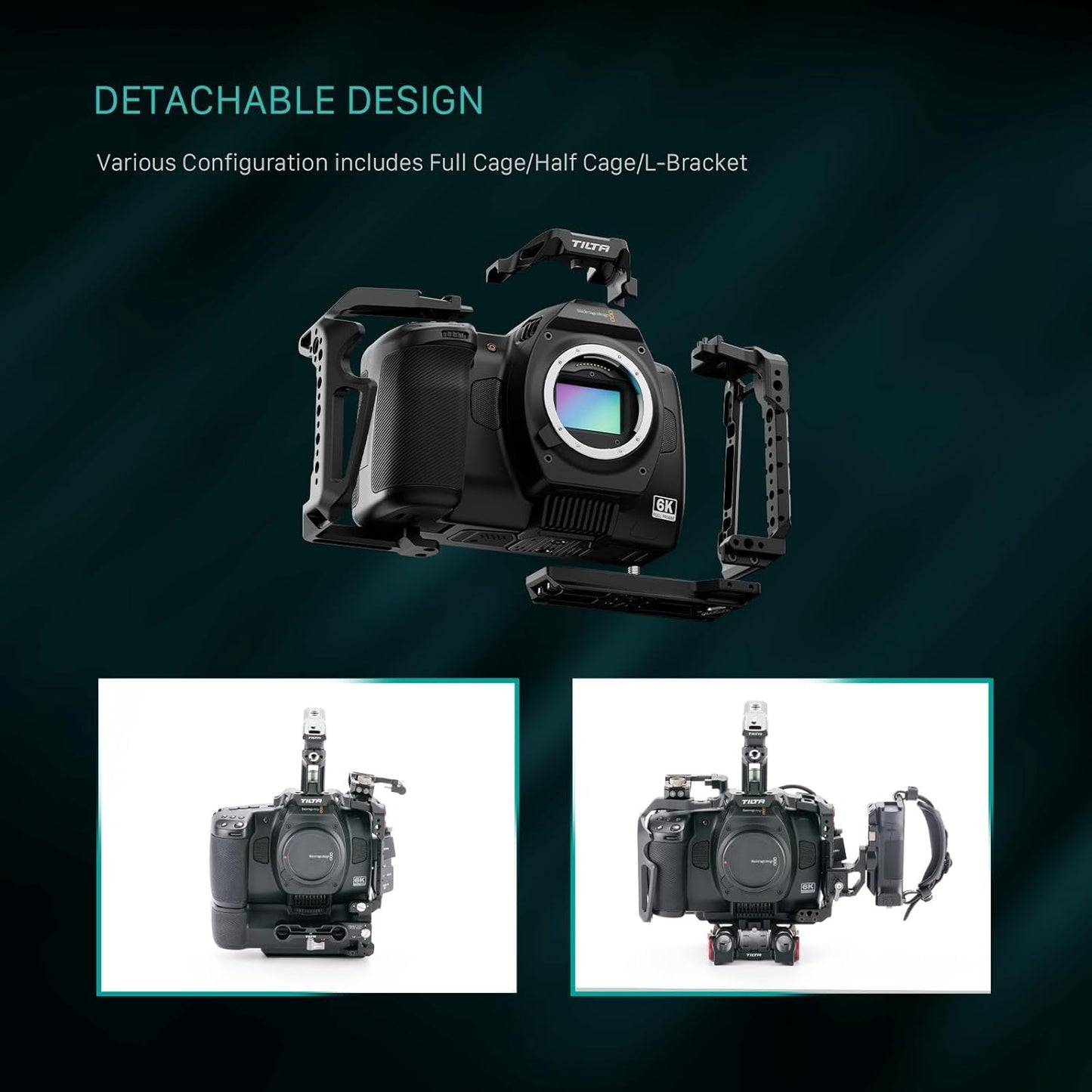 Tilta Camera Cage for BMCC 6K | Compatible with Black Magic Design Cinema Camera 6K Cold Shoe/Arri Rosette/NATO Rail | (Full Camera Cage)