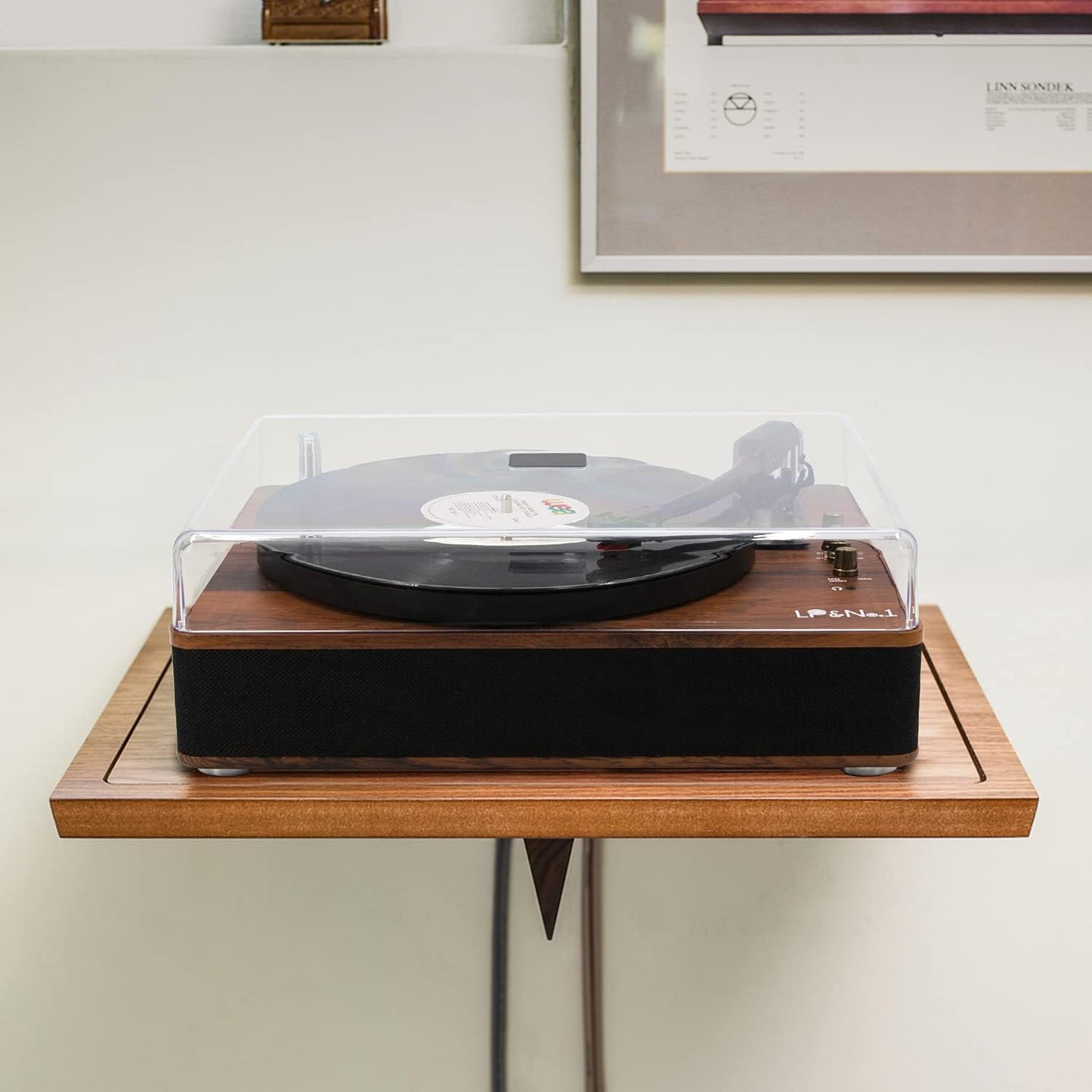 LP&NO.1 Record Player Turntable with Built-in Speakers and USB Play&Recording Belt-Driven Vintage Phonograph Record Player 3 Speed for Entertainment and Home Decoration(Mahogany Wood)