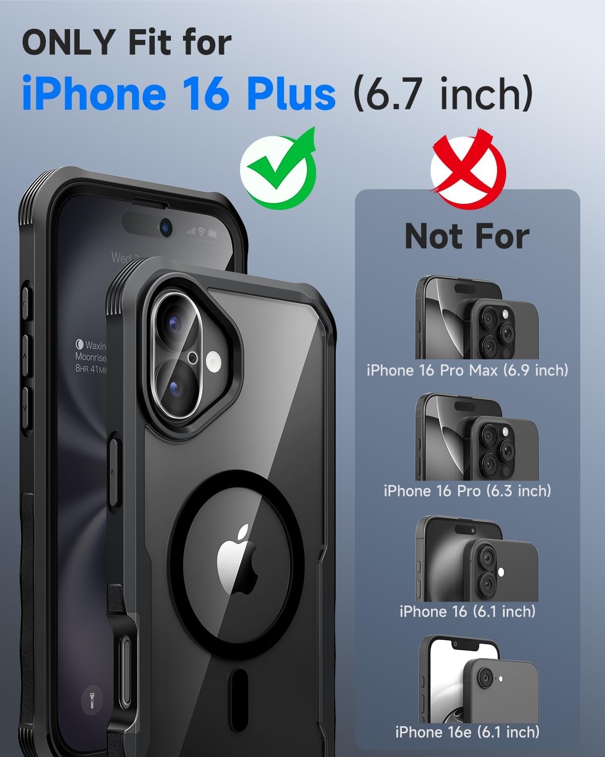 seacosmo for iPhone 16 Plus Case, Full Body Bumper with Built-in 9H Tempered Glass Privacy Screen Protector and Camera Lens Protector, Compatible with MagSafe, Shockproof Phone Cover, 6.7", Black