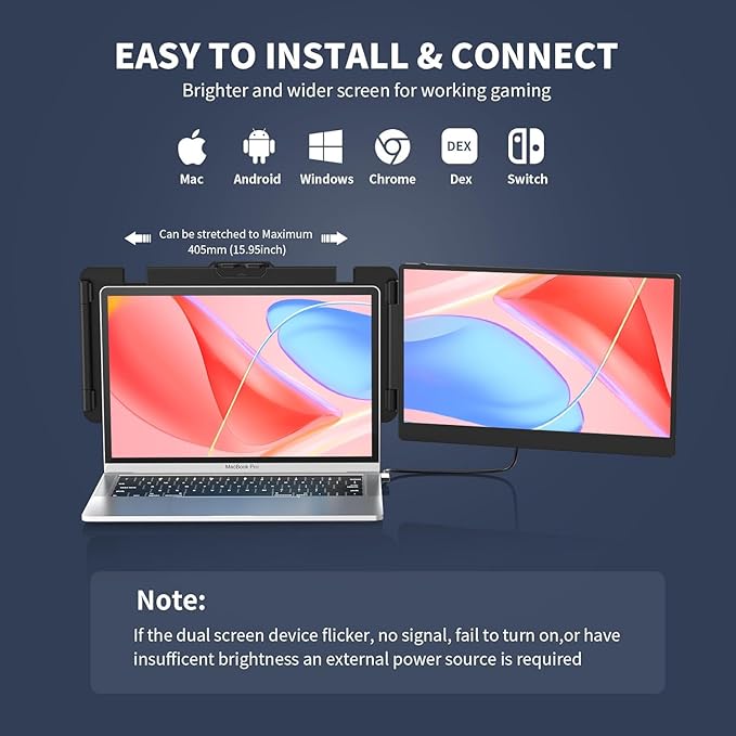 Laptop Screen Extender, 14" FHD 1080P IPS Laptop Monitor Extender Dual Screen, Travel Monitor for 13-17" Laptops with USB-C/HDMI Port, Plug and Play for Windows/Mac/Android