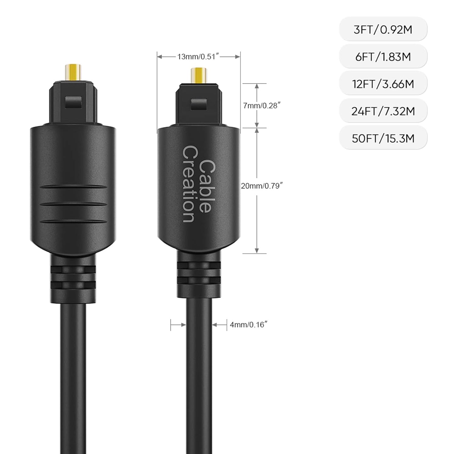CableCreation 50FT Digital Fiber Optical TosLink Cable Gold Plated for Home Theater, Sound Bar, TV, PS4, Xbox, VD/CD Player,Blu-ray Players,Game Console& More,Black