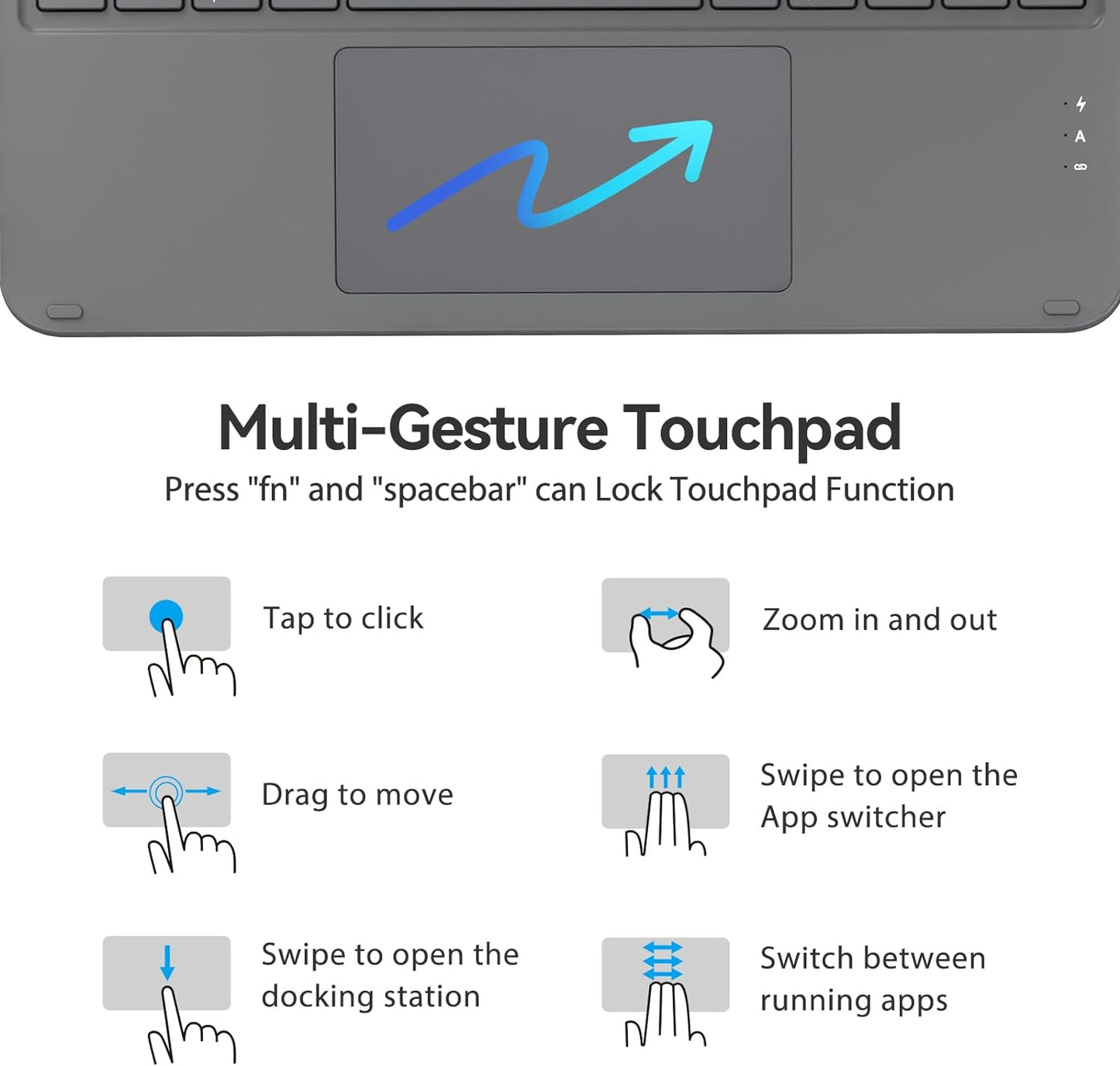 Touch iPad 10th Generation Case with Keyboard (10.9", 2022) & iPad 11th (A16, 2025): Magnetic Split Stand Case, Multi-Touch Trackpad, Rechargeable Wireless Keyboard Folio with Backlit Keys, Gray