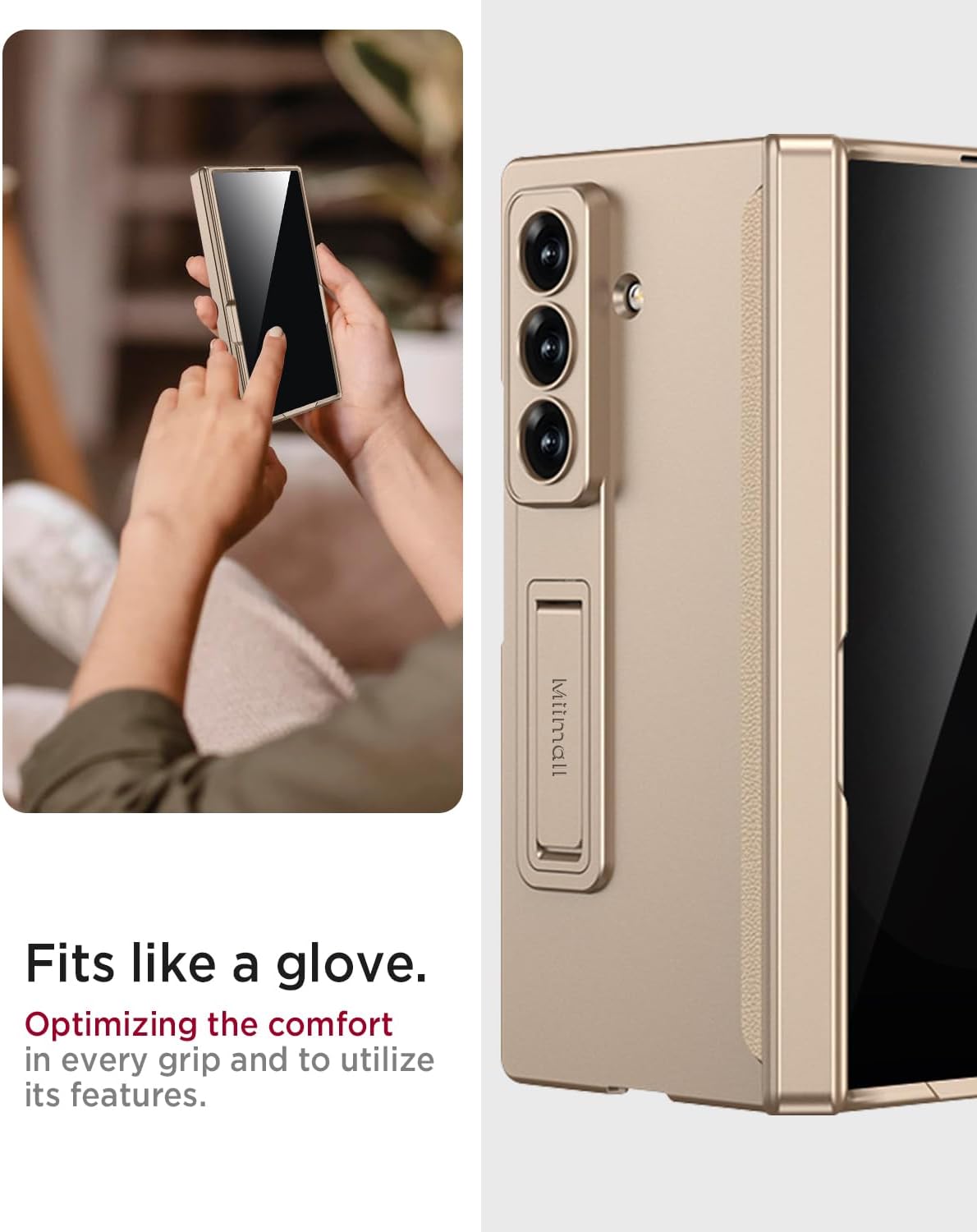 Miimall for Samsung Galaxy Z Fold 7 Case with Privacy Screen Protector, Anti Spy Built-in Adjustable Kickstand Magnetic Hinge Protection Full-Body Protective Case for Galaxy Z Fold 7 Champagne Gold
