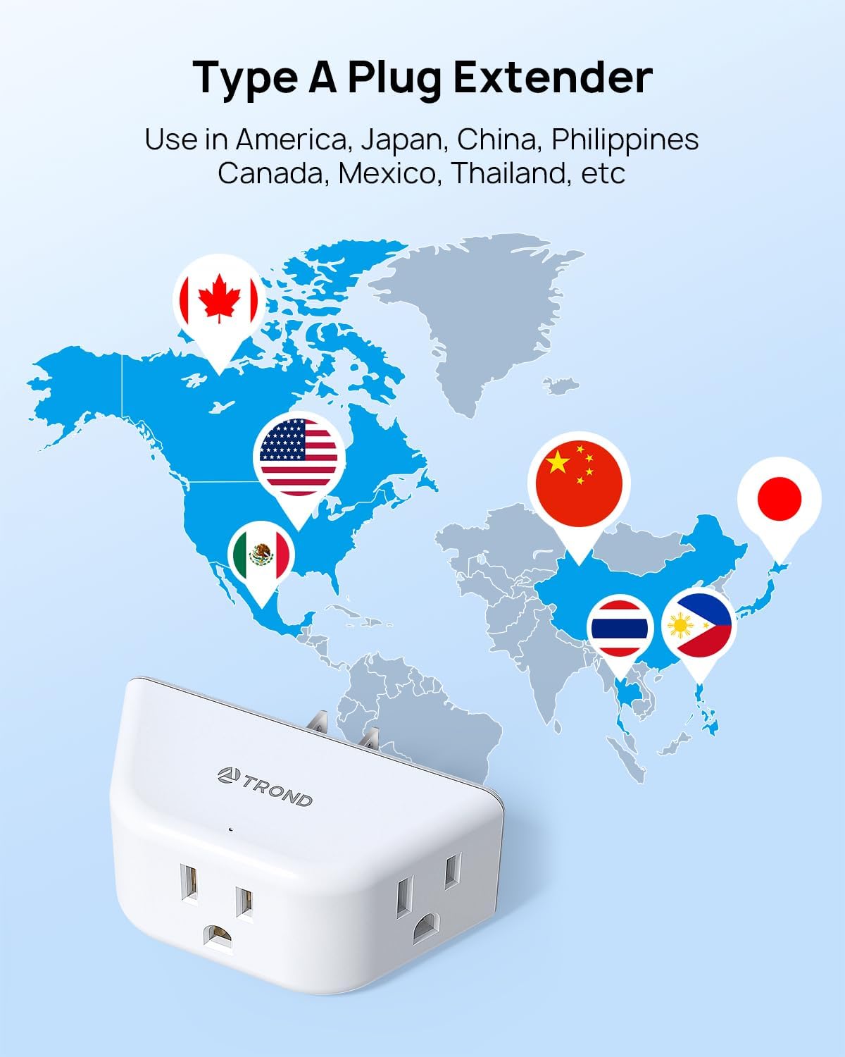 TROND 2 Prong to 3 Prong Outlet Adapter 2 Pack, 3-Way Angled Wall Extender with 3 AC Sockets, Plug Expander for Non-Grounded Outlets in Old House, Cruise Ship Essentials, White