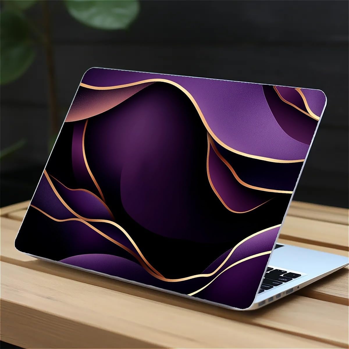 Compatible with MacBook Air 13.3 13.6 Inch Case 2022 2021 2020 2019 Plastic Hard Shell Case Cover,13.6 Air (A2681) M2 2022, Purple and Gold Color Line