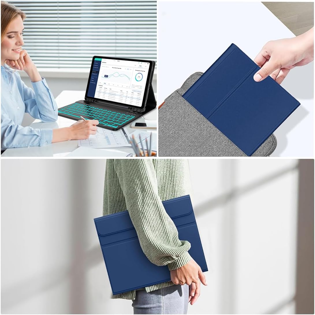 Keyboard Case for Samsung Galaxy Tab A9 Plus 5G 11 inch 2023 (SM-X210/X216/X218), 7 Color Backlit Detachable Keyboard Bluetooth, Smart Folio Cover with S Pen Holder for Galaxy Tab A9+ 11"(Dark Blue
