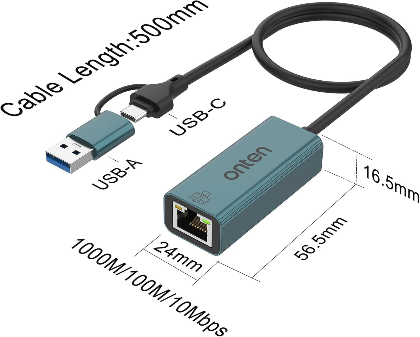 USB-A and USB-C to Ethernet Adapter,Driver Free RJ45 to USB C or USB A, Gigabit Ethernet LAN Network Adapter for Windows,Mac OS, iOS and More