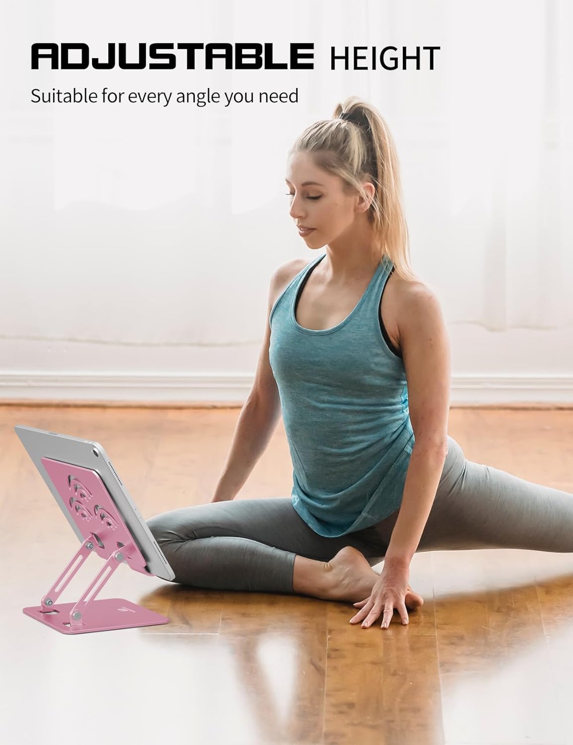 Adjustable Tablet Stand for Desk, Premium Aluminum Holder for iPads, Tablets, Kindles, Switch, Phones, and All Devices up to 12 Inches. Portable and Foldable, Pink, Pro Size