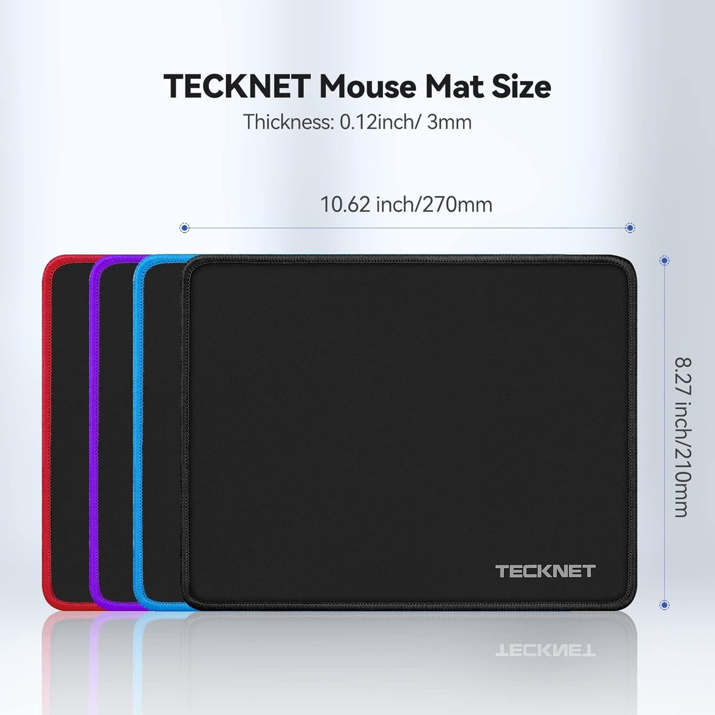 TECKNET Mouse Pad with Anti-fray Stitching, Waterproof Surface & Non-Slip Rubber Base with Stitched Edges Gaming Mouse Mat for Laptop,Compatible with Laser and Optical Mice - Black