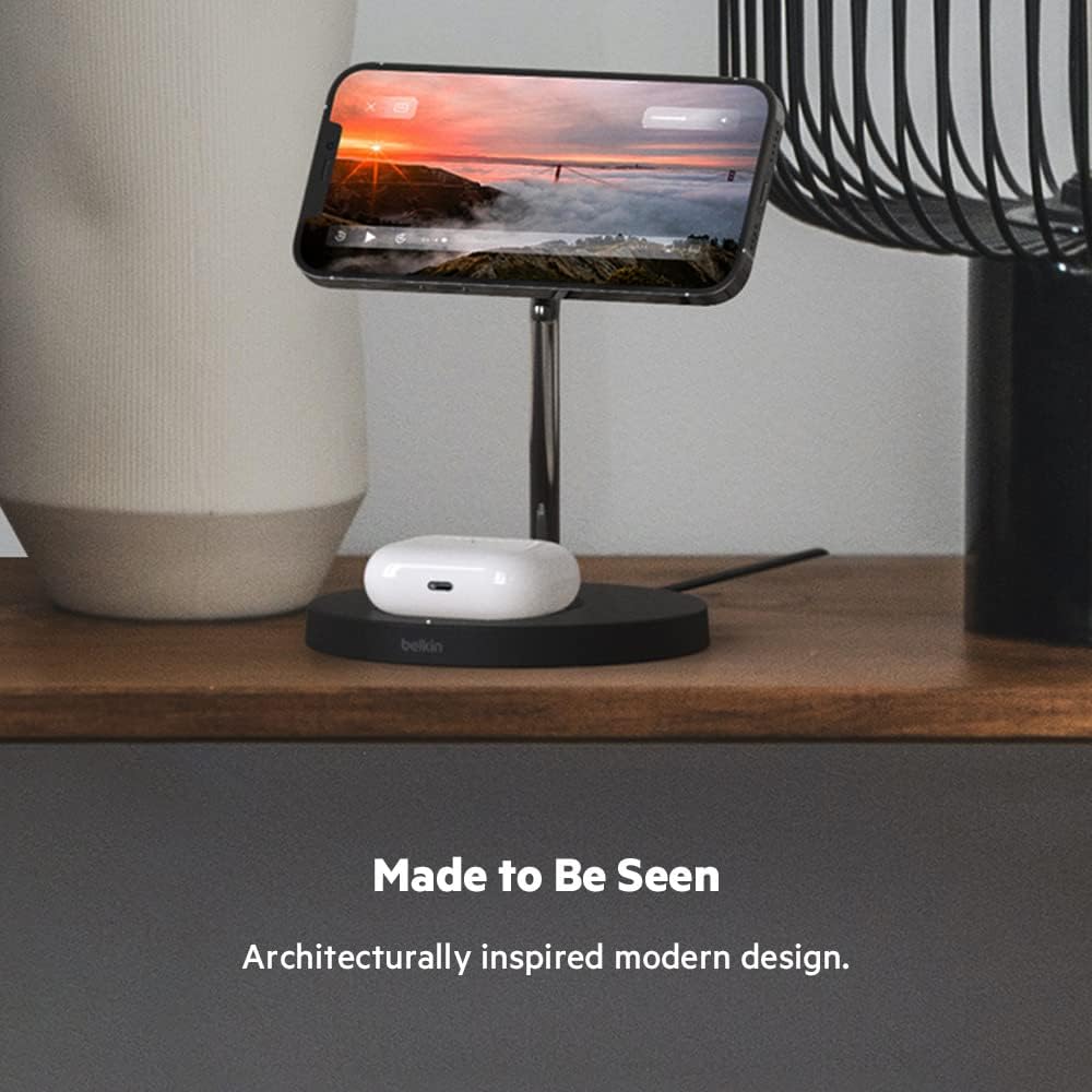 Belkin MagSafe 2-in-1 Wireless Charging Stand for Apple iPhone 13, 14, 15, 16, & AirPods - Fast Charging Station for Multiple Devices - Black