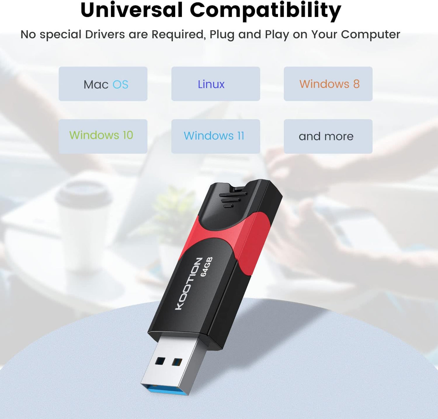 KOOTION Flash Drive 64 GB USB 3.0 Flash Drive Thumb Drive Retractable 64G Memory Stick Ultra High Speed USB Stick Rugged Jump Drive with LED Indicator for Data Storage and Transfer