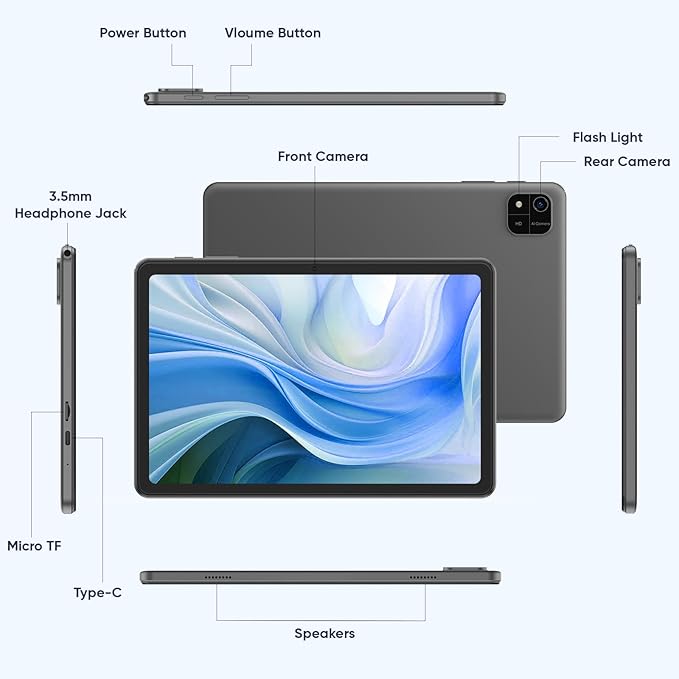 Android 15 Tablet 10.1 inch Tablet 2025 Latest Tablets with Keyboard Mouse 24GB+64GB 2TB Expand 6000mAh Octa-Core Processor Dual Camera WiFi 1280x800 IPS 18W Fast Charging (Black)