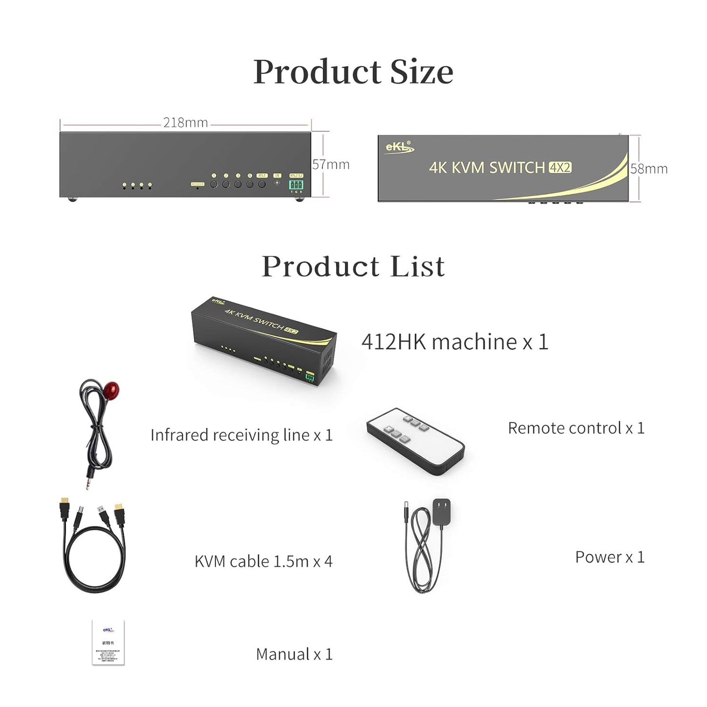 eKL HDMI KVM Switch 4 in 2 Out Dual Monitor Extended Display 4K@60Hz 4:4:4 with Audio and USB 2.0 Hub Sharing PC Monitor Keyboard Mouse Switcher