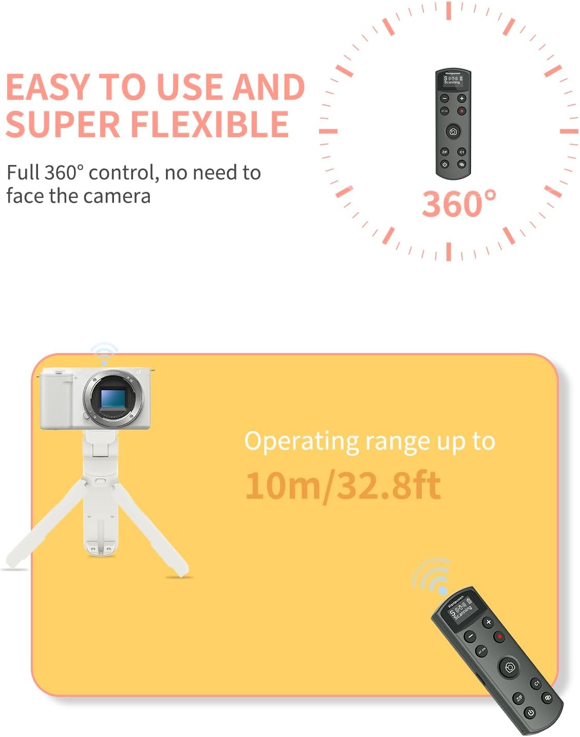 Hanpusen Rechargeable Camera Remote Control for Sony - Wireless Shutter Release with OLED Screen compatiable with ZV-1F,ZV-1II,ZV-1,ZV-E10II,ZV-E10,A6100,A6400,FX30,FX3;Replace Sony RMT-P1BT(Black)