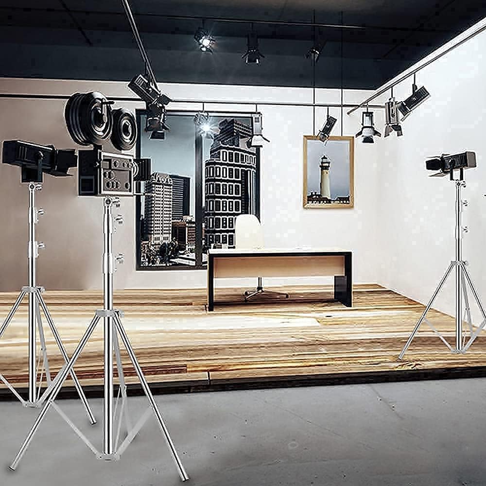 Stainless Steel Photography Video Tripod Stand, Spring Cushioned Heavy Duty Tripod Stand, 9.5ft/2.8m, Universal Adapter for Photography Studio Monolight Reflector Portrait