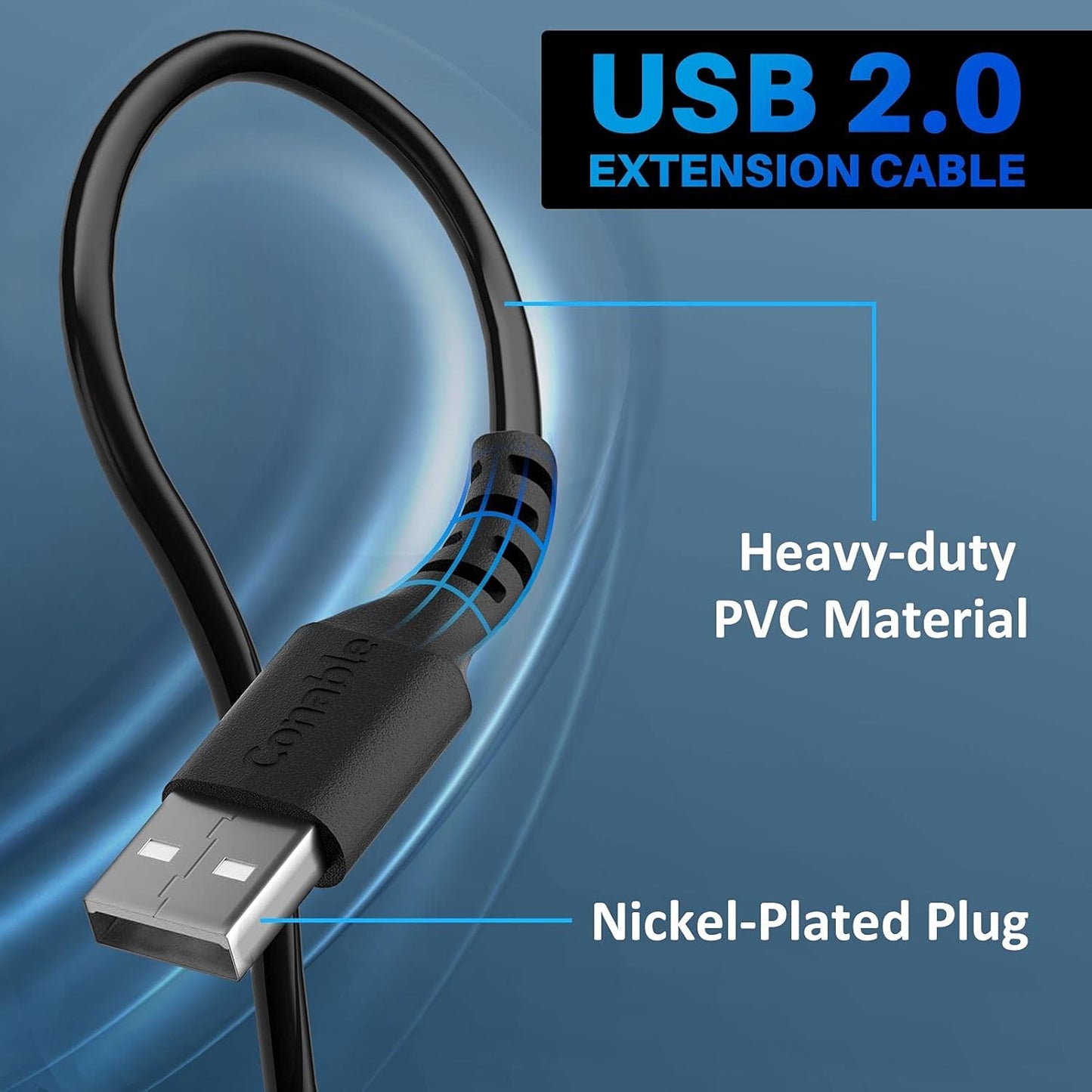 3 Pack USB Extension Cable 2 FT, Short USB 2.0 Type A Male to Female Extender Cord Adapter, Compatible with Printer, Keyboard, Mouse, Flash Drive, Hard Drive, Controller, Black Cable with 5 Cable Ties