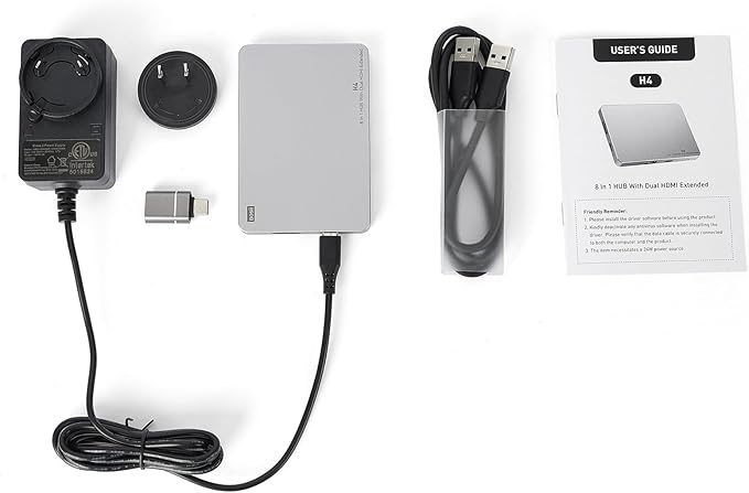 H4 Laptop Screen Extension - 8 in 1 HUB with Dual HDMI Extended, 2 HDMI(4K @60Hz),3 USB A&C 3.0 Ports Hub for Dell/HP/Lenovo