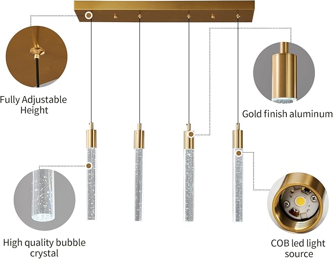 Kitchen Island Lighting Modern Light Fixture Kitchen Island Pendant Light Dimmable LED Gold Brass Finish Mini Pendant Lighting Dinning Room Living Room Kitchen Pendant Lights(4-Light)