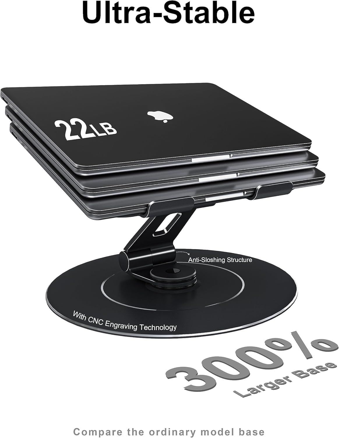 Adjustable 10-17.3" Laptop Stand for Desk with 360 Swivel Larger Base & Rotating Phone Holder, Aluminum Computer Stand for Laptops, Ergonomic Laptop Riser Fits MacBook, HP, Dell, All Laptops