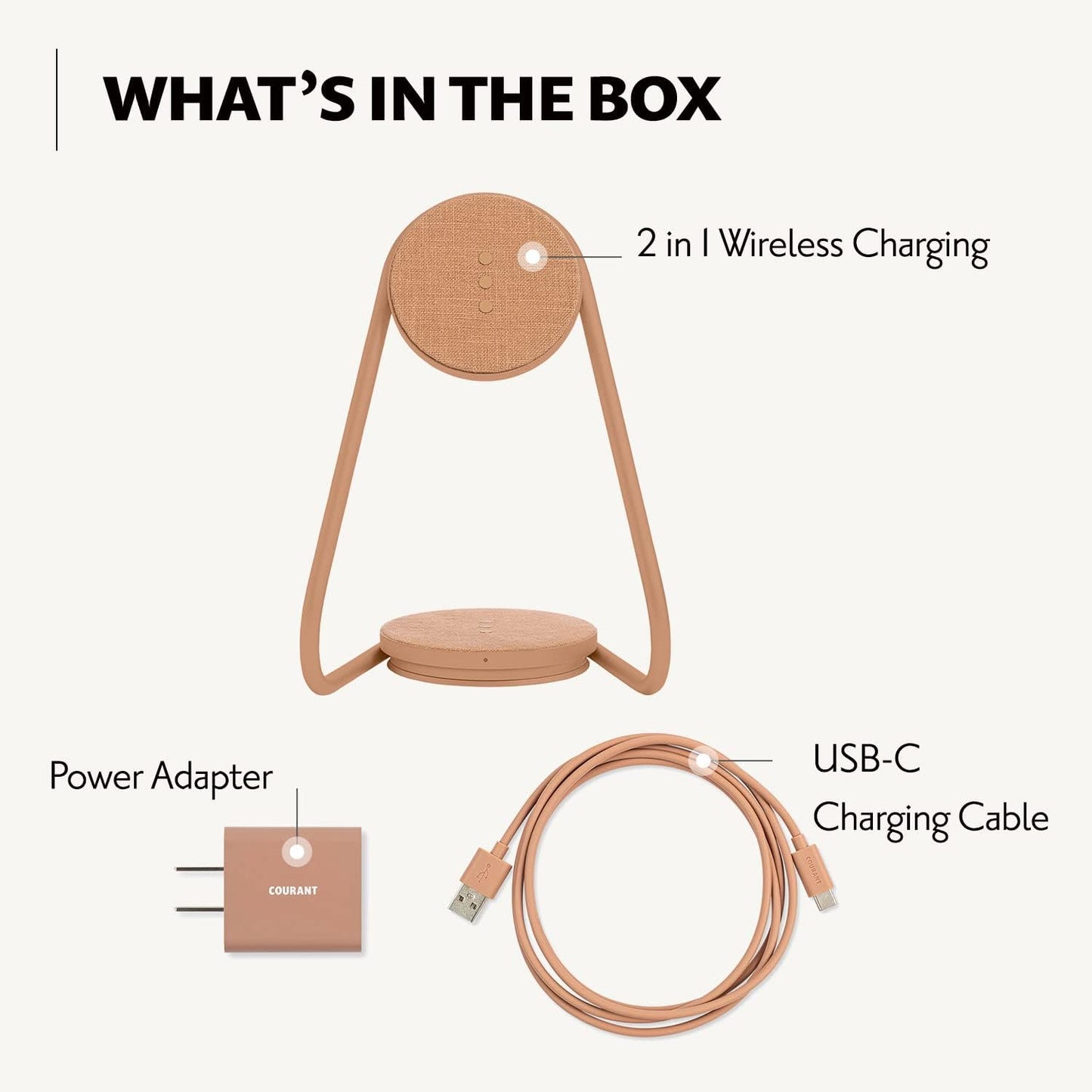 COURANT MAG:2 Wireless Charging Stand - Belgian Linen, 2 in 1 Multi-Device Charger - Magnetic Stand for MagSafe iPhones 16, 15, 14, 13, 12 with Charging Base for AirPod Cases, (Camel)