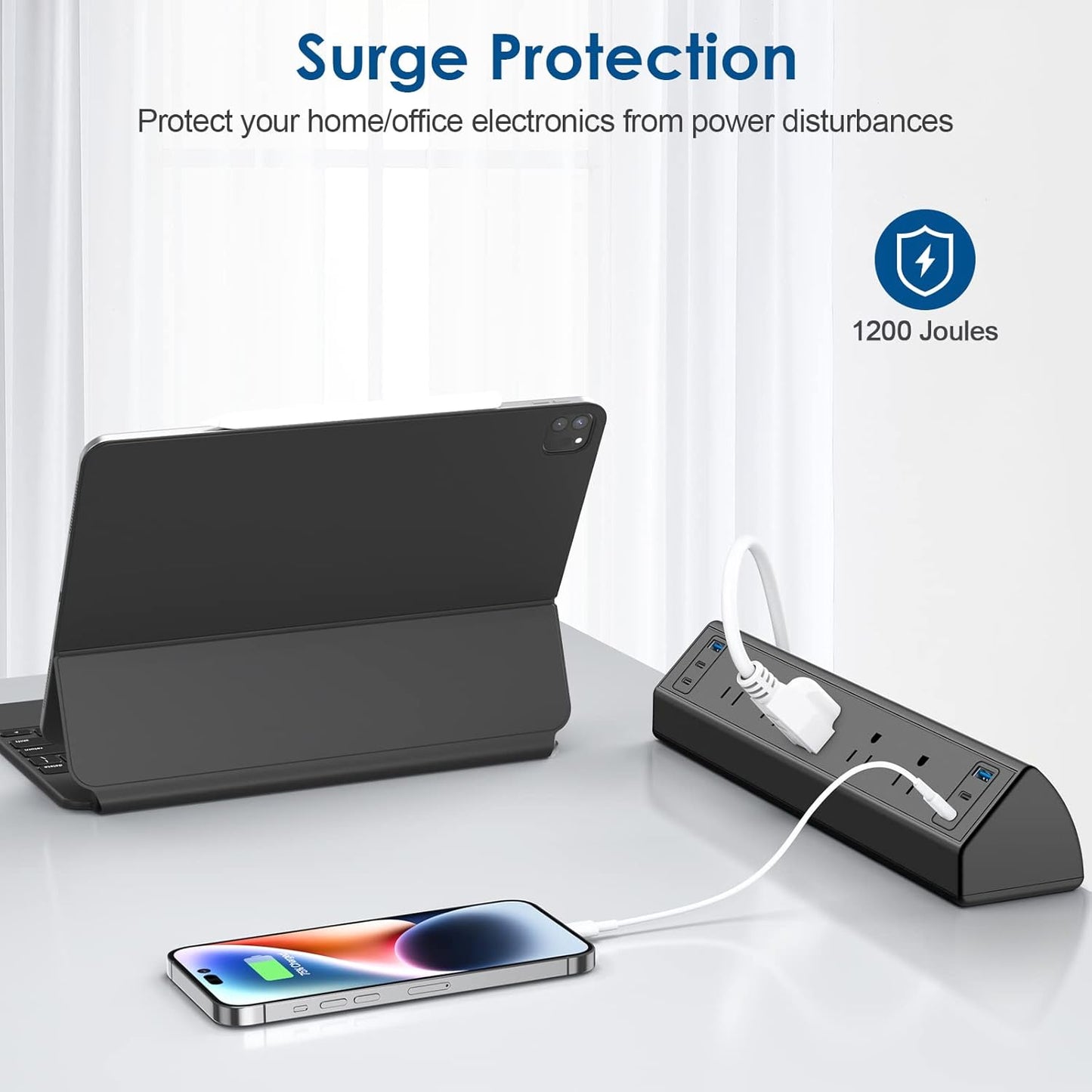 Desk Clamp Power Strip USB C,Under Desk Mount Power Station,20W Fast Charging,Fits 1.9'' Tabletop Edge,Desk Surge Protector,Perfect Home,Office Supplies (Black, 5 Outlets & 6 USB Ports & 25 FT Cable)