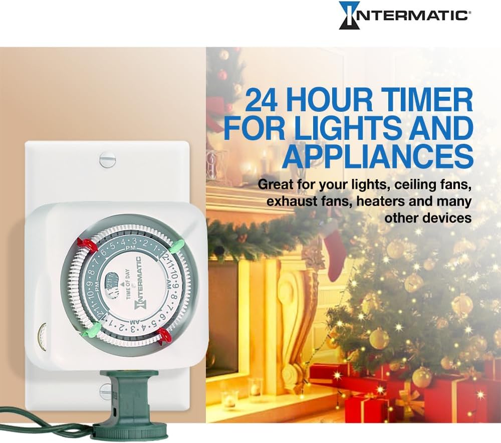Intermatic TN111K 15-Amp Indoor Timer - Versatile 24-Hour Control - Easy Manual Override and Single 2-Prong Design (1 Pack)