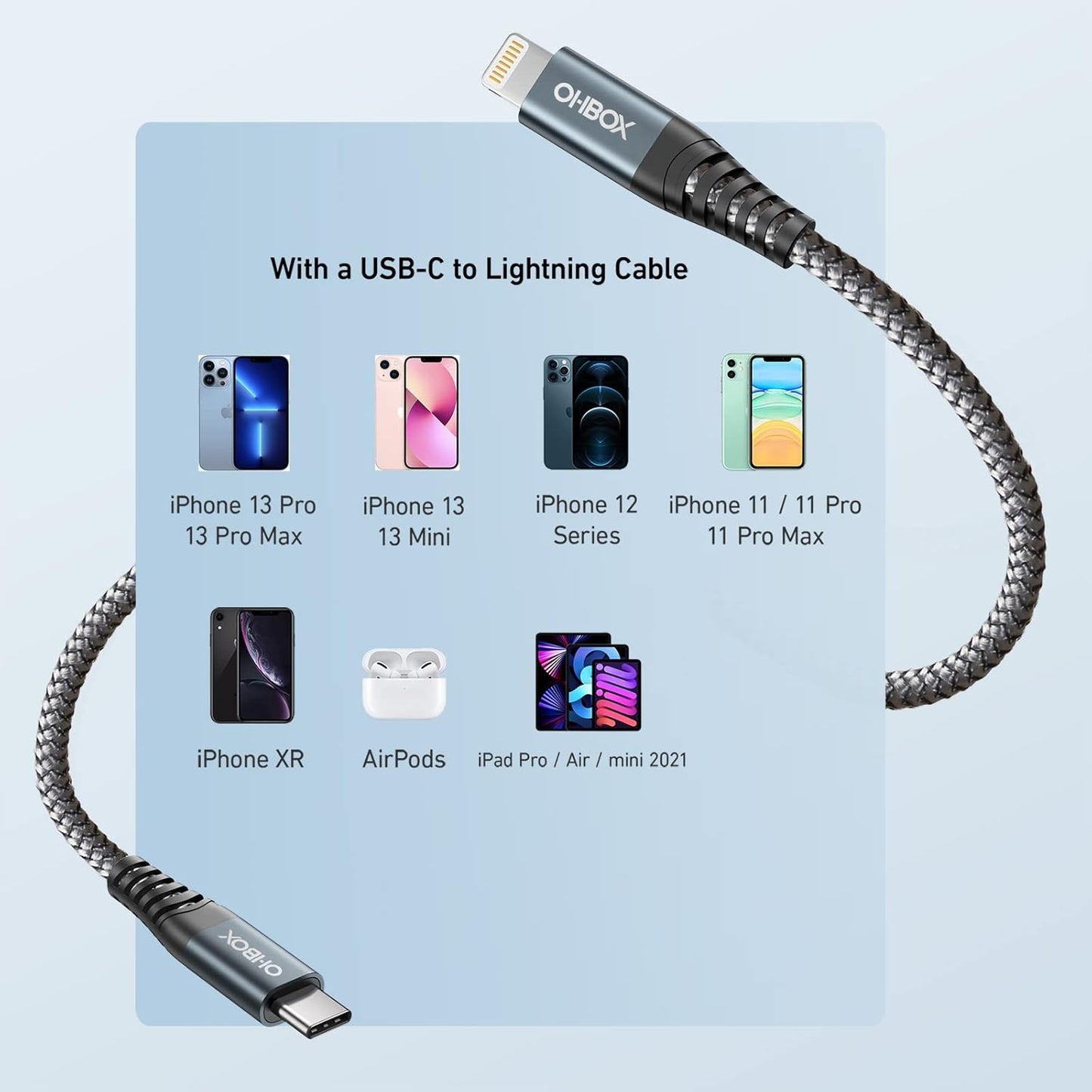 ohbox USB C to Lightning Cable 3Pack 6FT iPhone Fast Charger Cable USB-C iPhone Charging Cord Compatible with iPhone 14 13 13 Pro Max 12 12 Pro Max 11 XS XR X 8 iPad