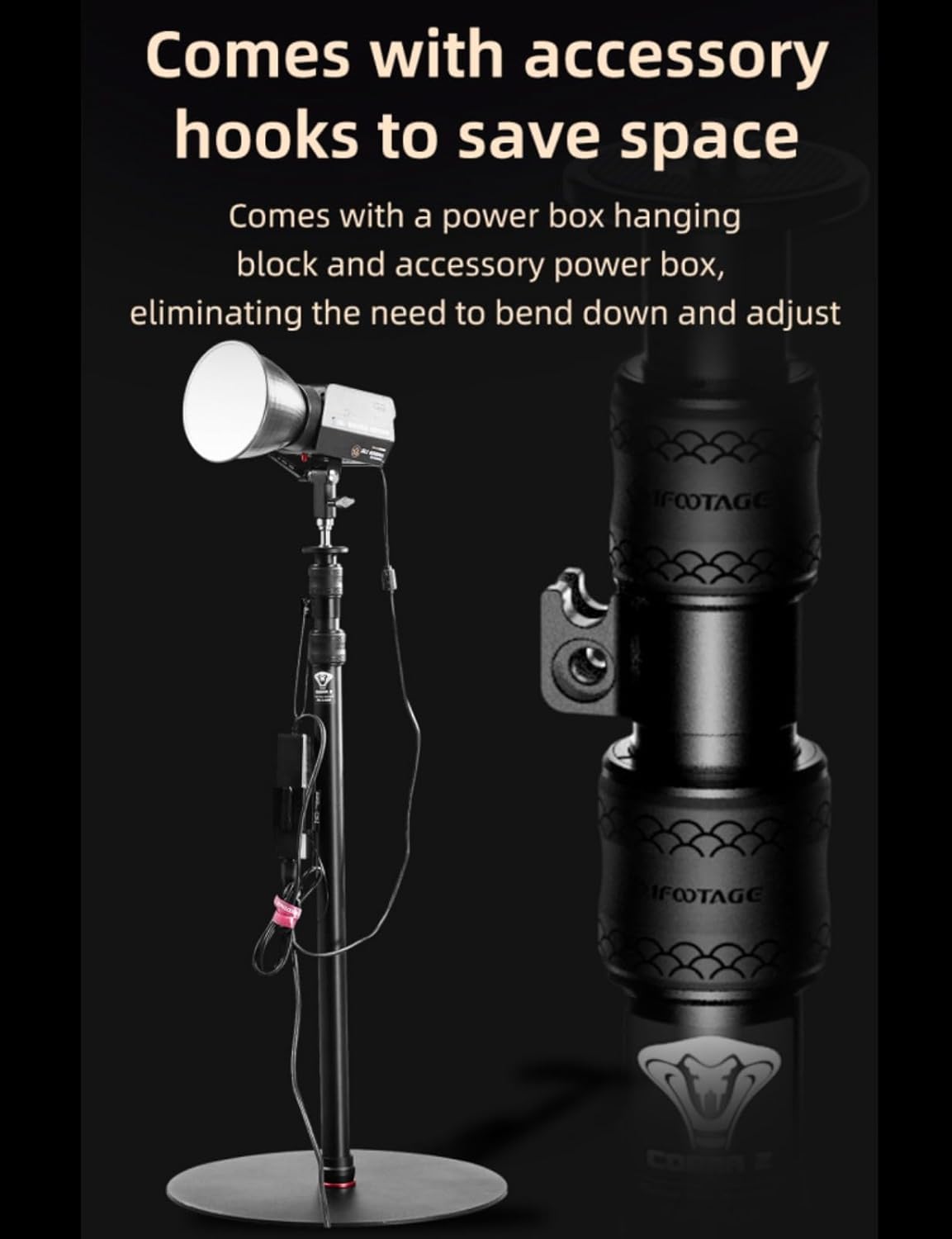 IFOOTAGE Cobra RB-A400,79" Round Base Monopod,Aluminum Photography Light Stand Flat Base for DSLR Camera, Light,Payload 22LBS(2 Pack)
