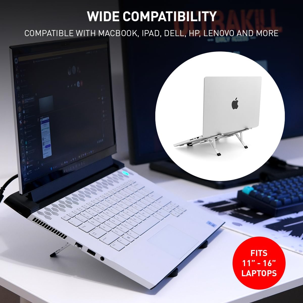 NSMO Laptop Stand - Foldable, Adjustable, Ergonomic Aluminum Stand with 5-Level Height Adjustment, Heat Dissipation, Non-Slip Design, Portable for 11”-16” Laptops, Gaming, Office, Travel